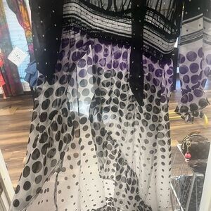 Ashley Stewart Black and White Polka Dot Hi-Low Blouse